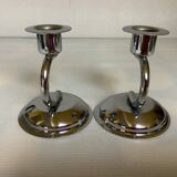 Pair of small silver metal candlesticks