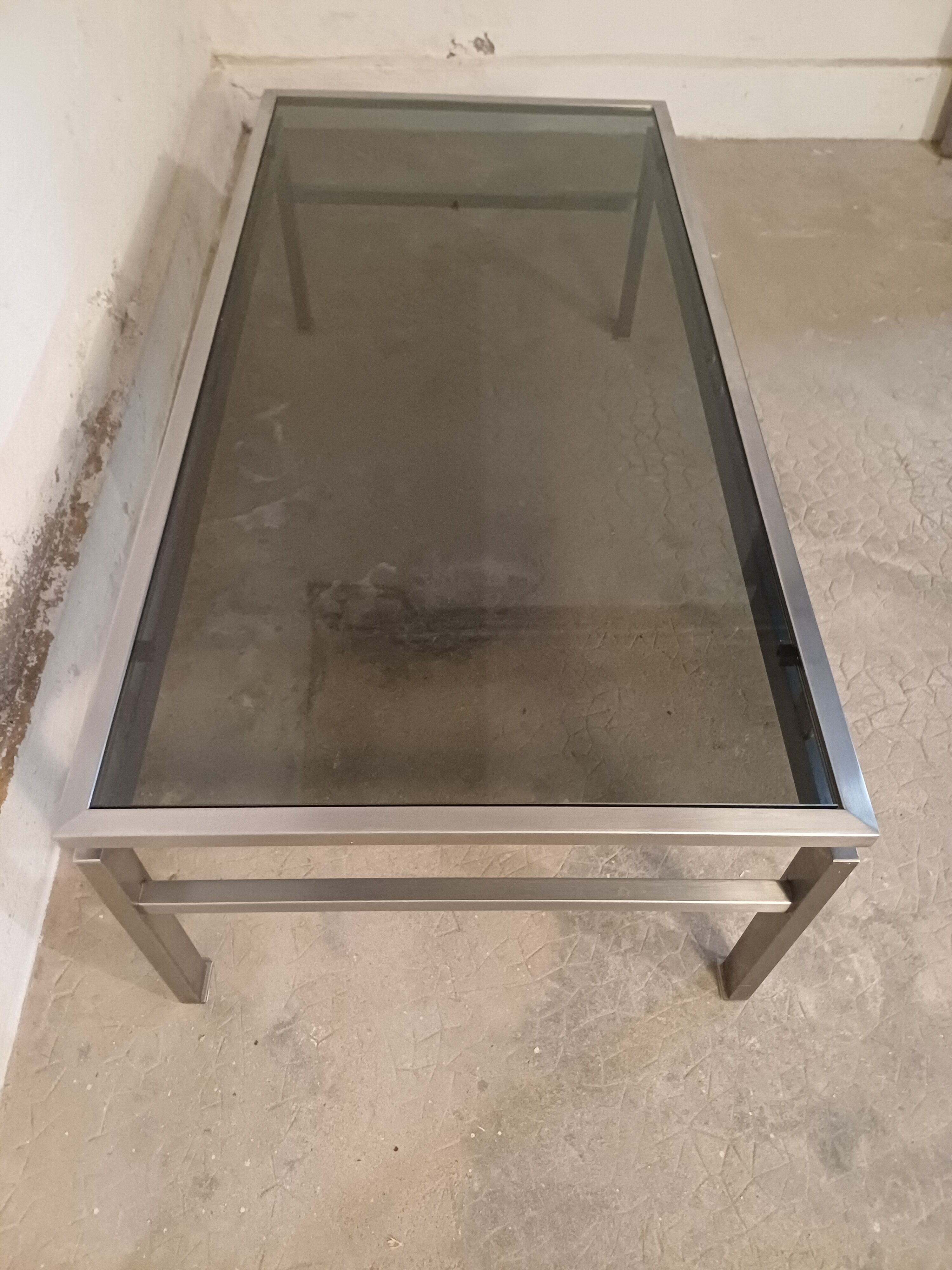 Table basse design vintage verre fumé
