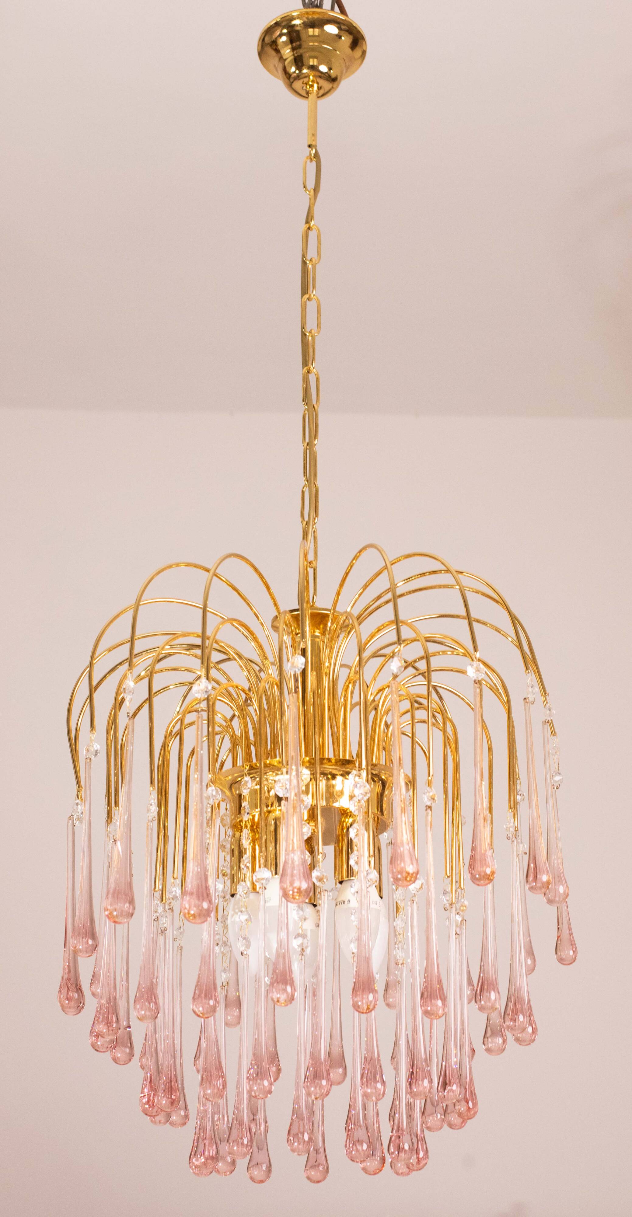 Lady Michelle, Large Size Pink Drops Murano Glass and Crystal Chandelier, 1