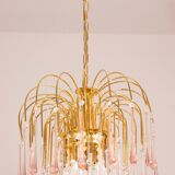 Lady Michelle, grand lustre en verre de Murano et cristal à gouttes roses, 1