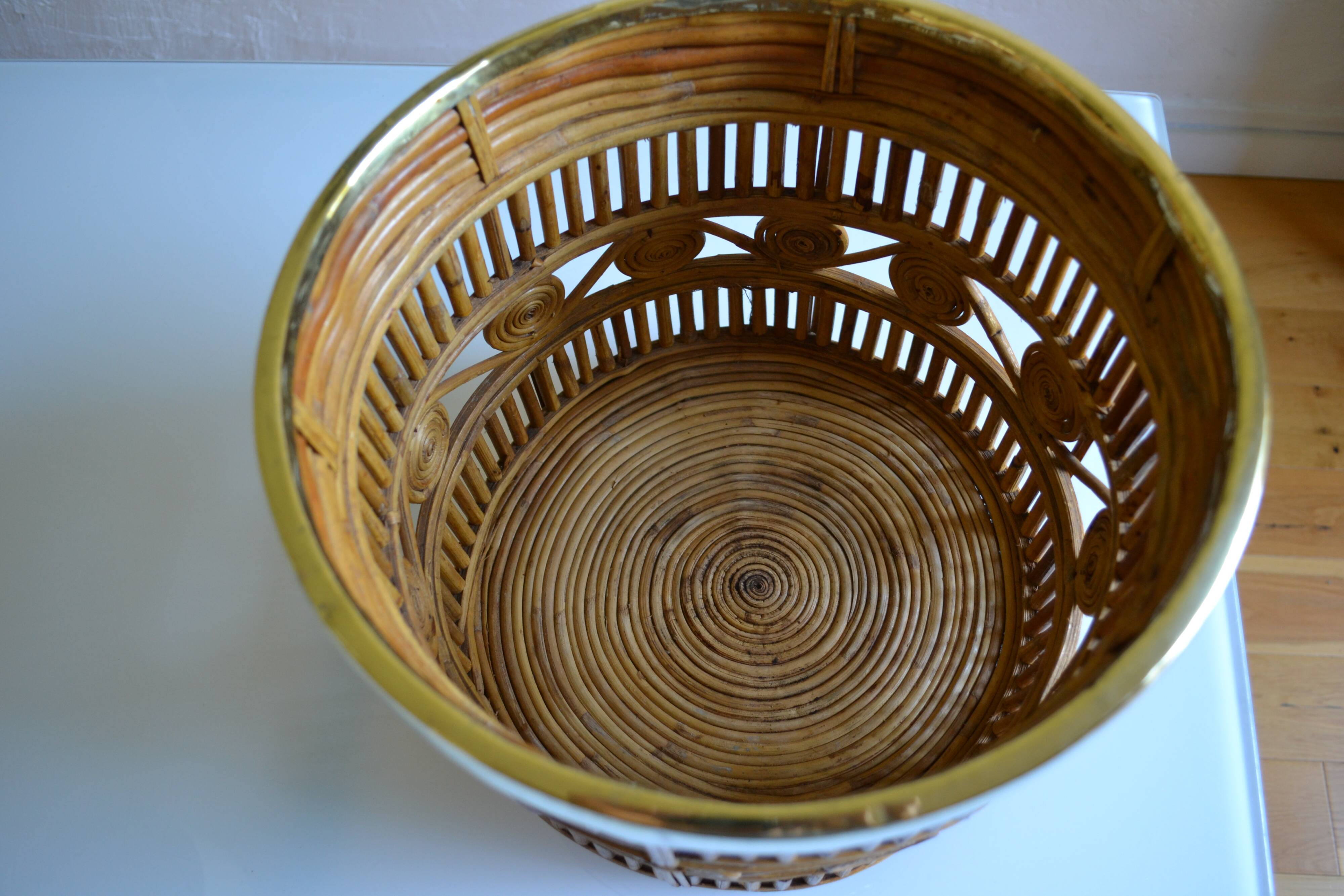 Bamboo and brass basket circa 1960 italy