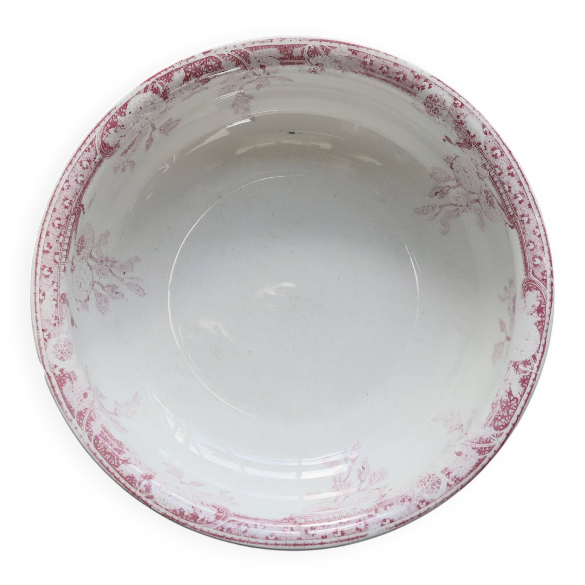 Antique Lunéville earthenware basin/salad bowl, Printanier pattern, red