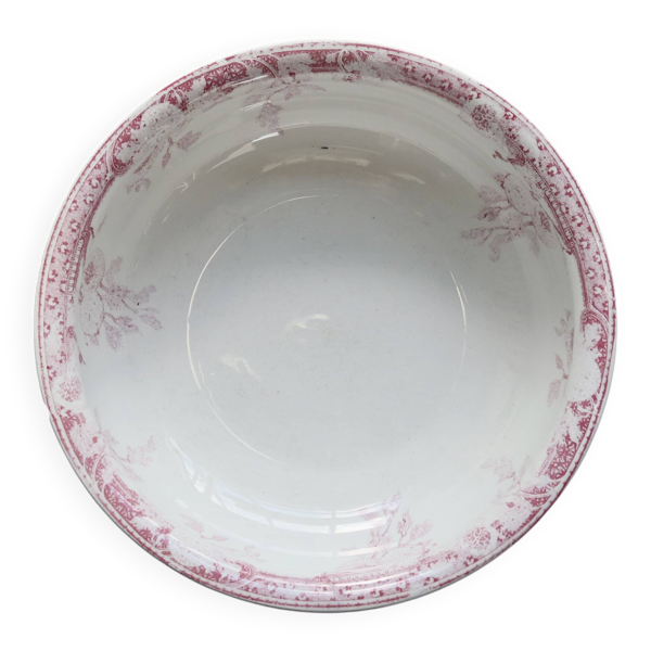 Bassine / saladier ancien faïence Lunéville modèle Printanier rouge