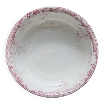 Antique Lunéville earthenware basin/salad bowl, Printanier pattern, red