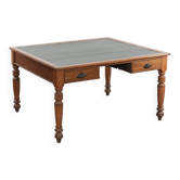 Antique writing table / partner desk with 4 drawers and a green leather top