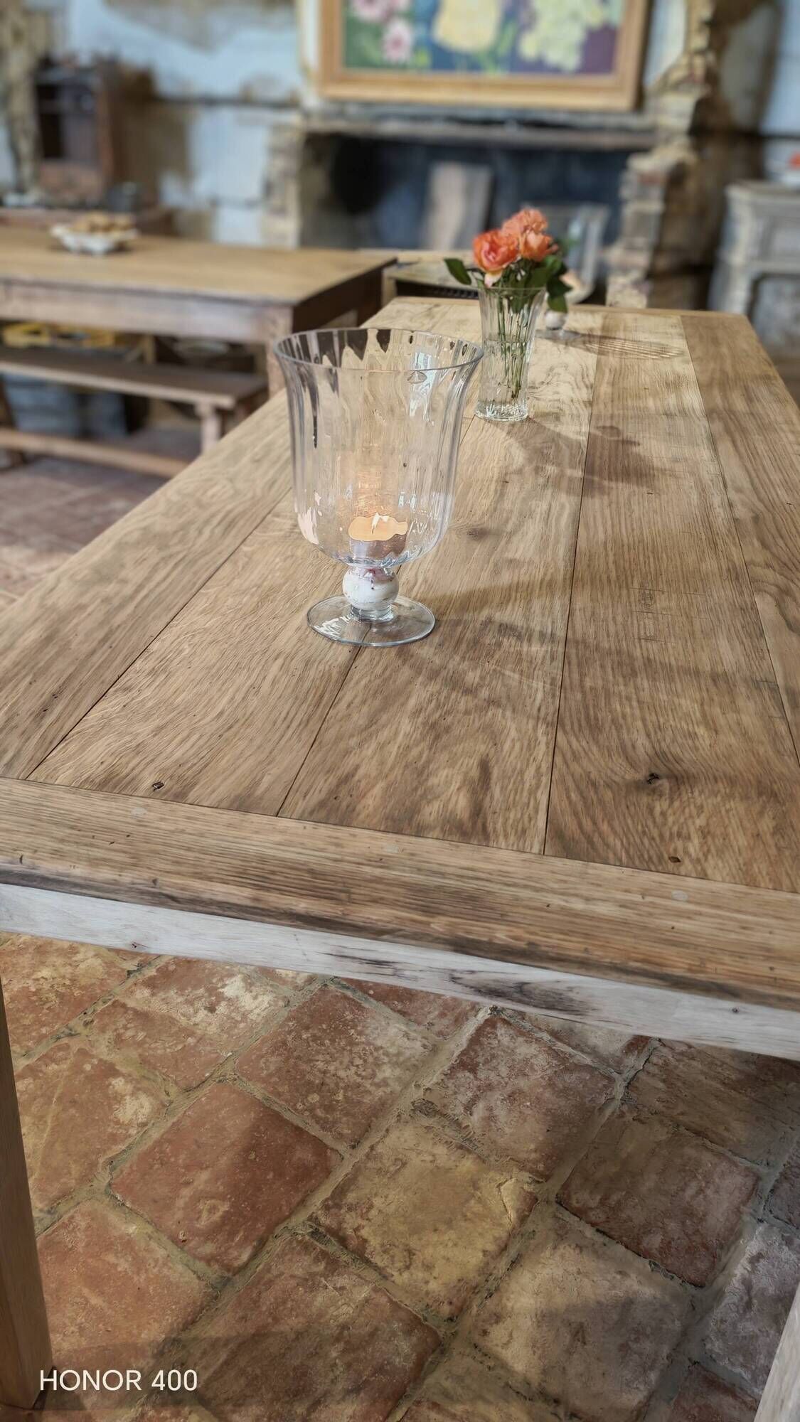 Solid oak farmhouse table "brut" 247x89, top "chocolate oak"