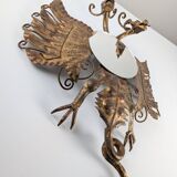 Miroir en fer doré de style néogothique espagnol avec dragon à deux têtes