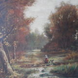 Pair of old paintings "painting landscape on canvas"