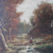 Pair of antique paintings "landscape oil on canvas"