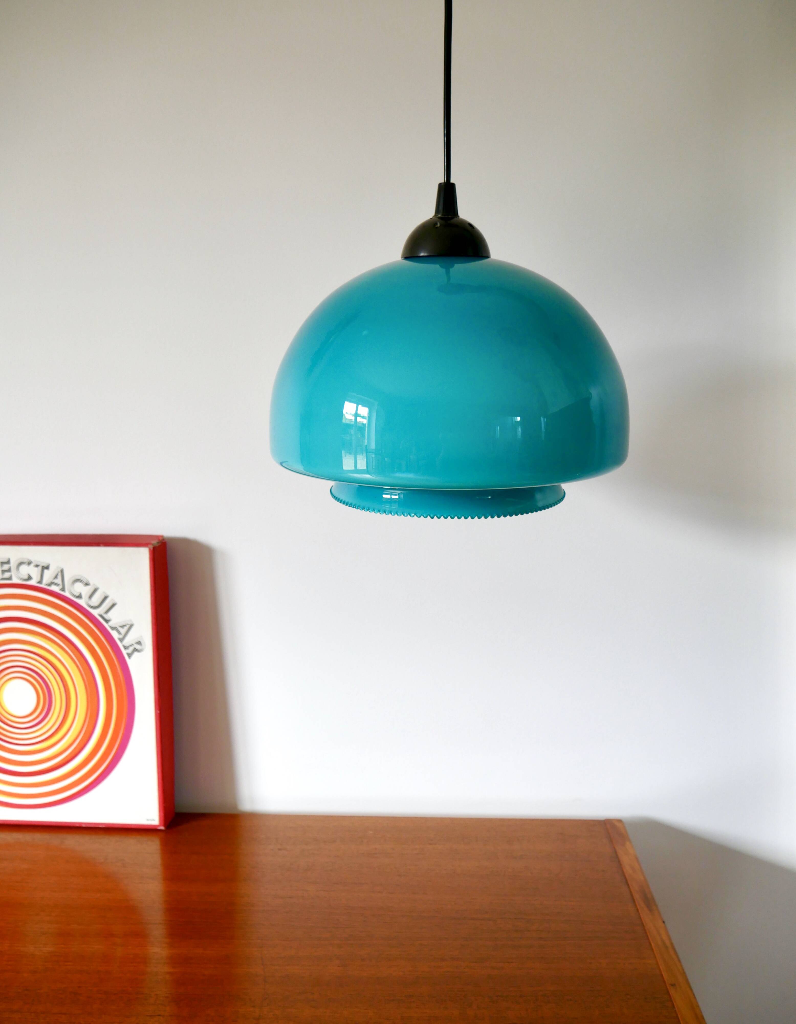 Suspension in blue opaline mushroom design 60s-70s