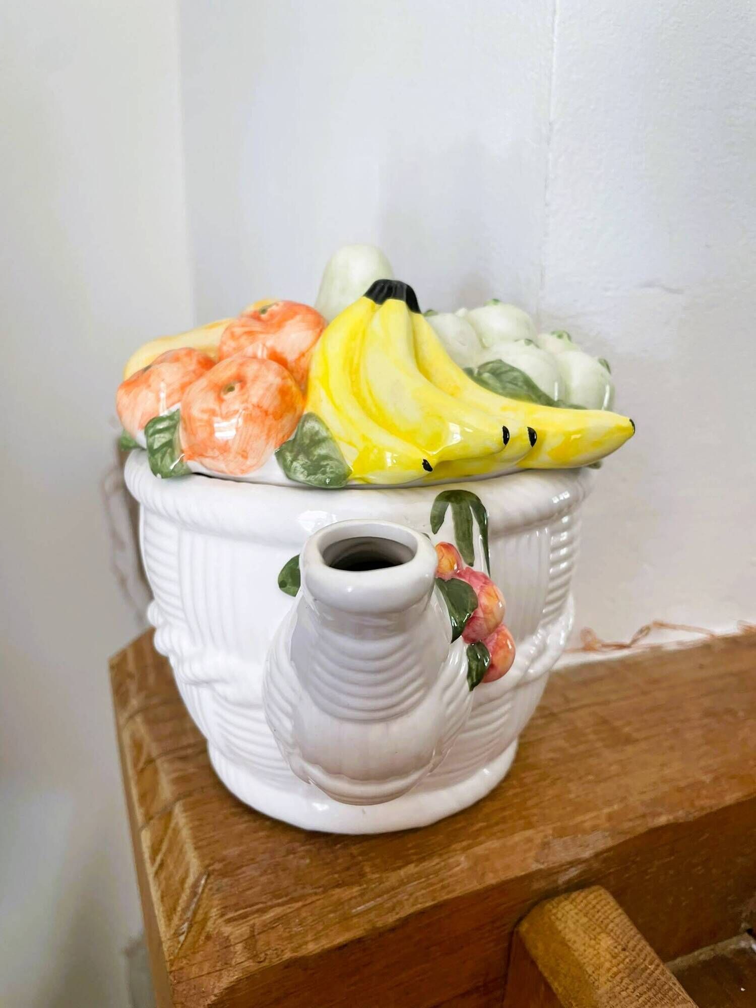 Vintage fruit majolica teapot