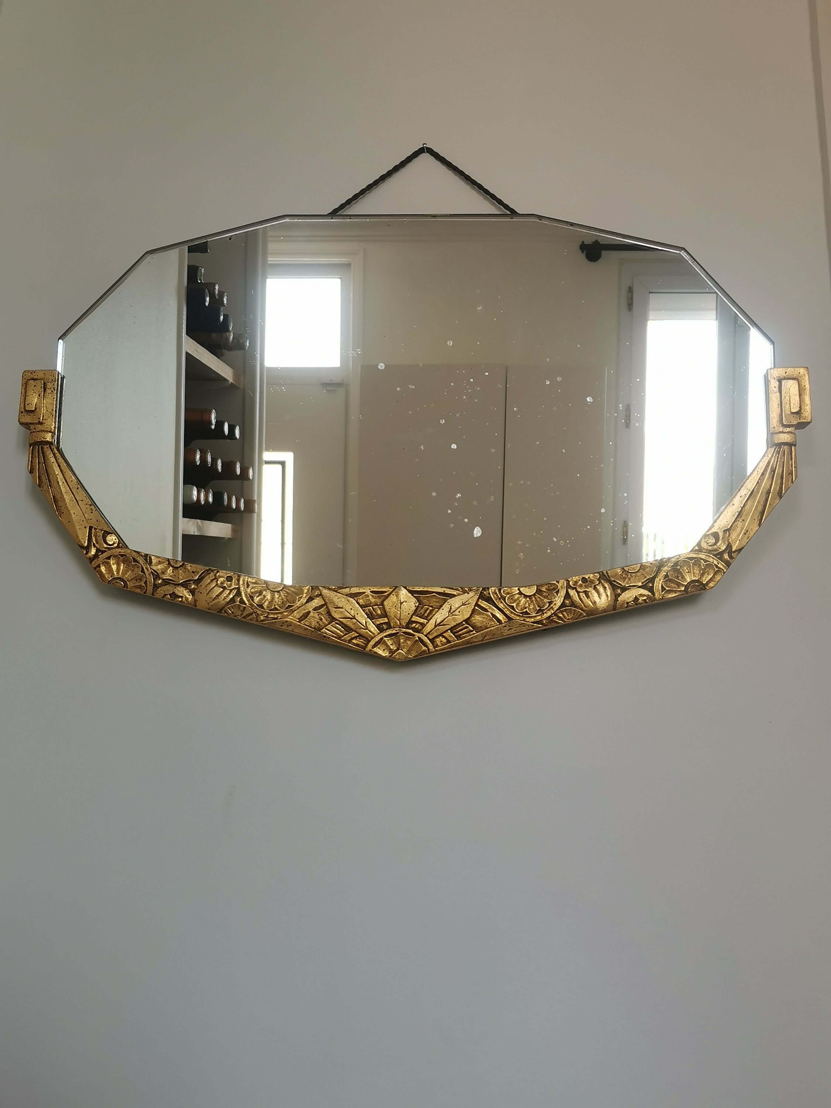 Golden Art Deco beveled mirror 65x38cm
