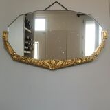 Golden Art Deco beveled mirror 65x38cm