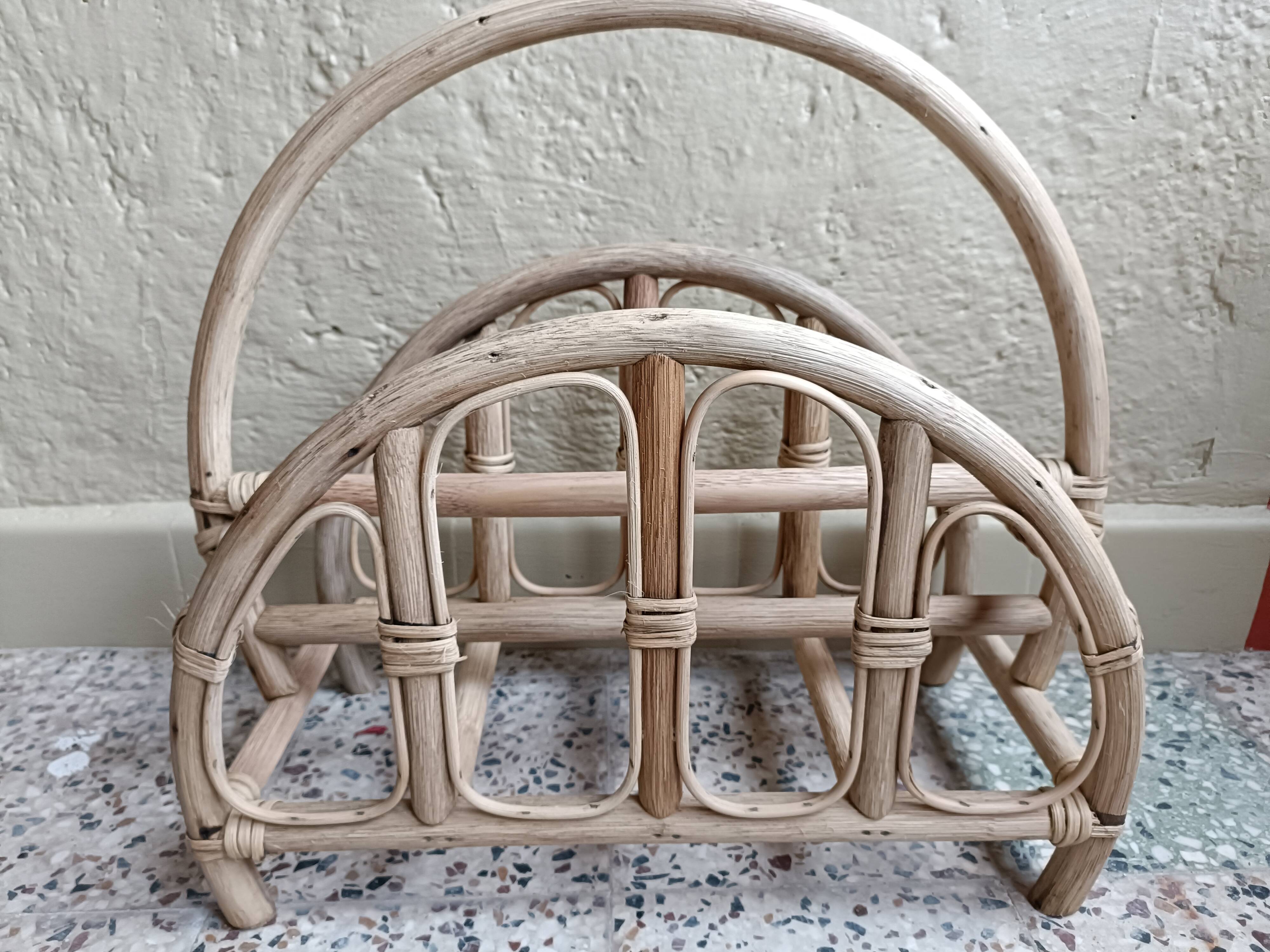 Refurbished rattan magazine rack