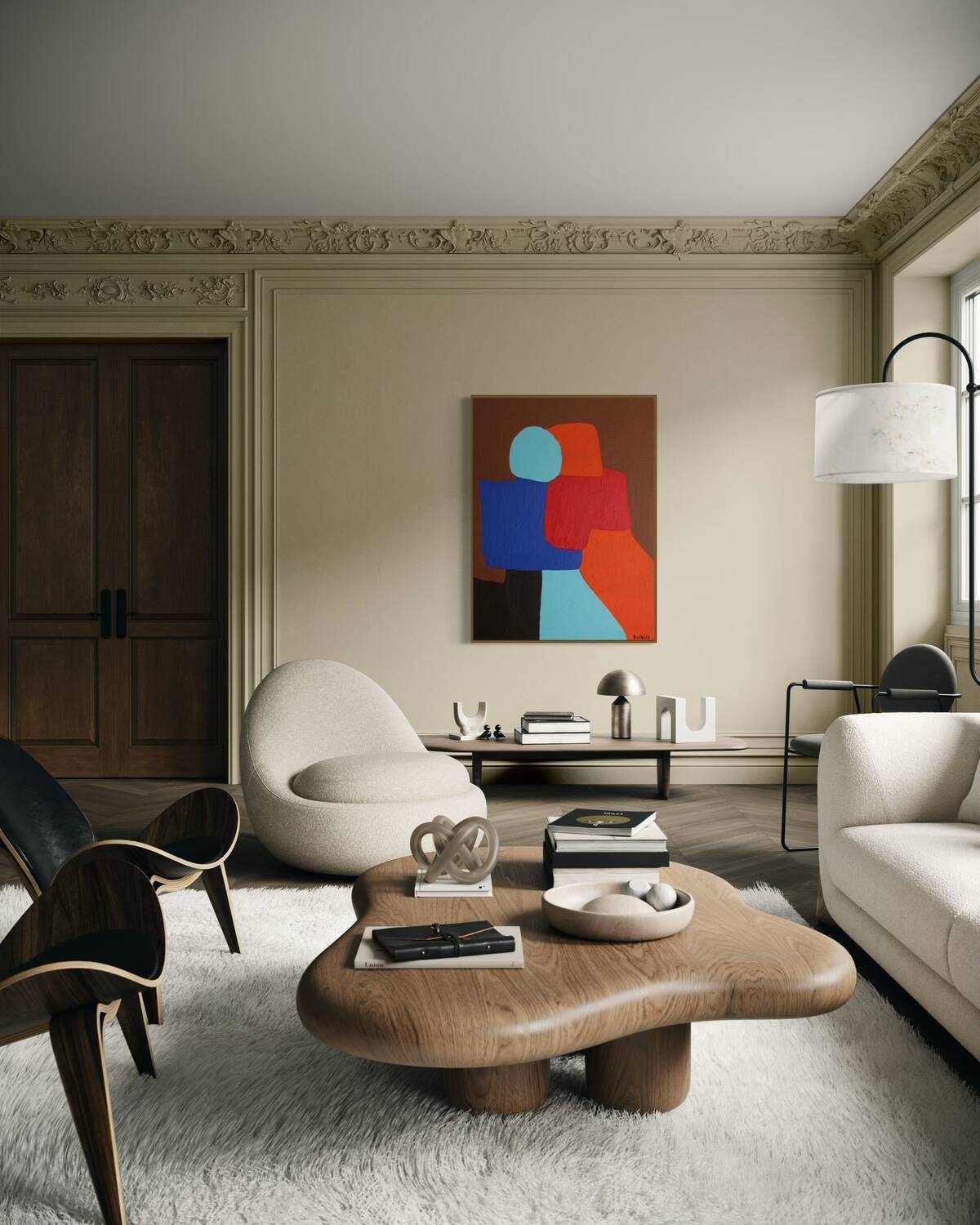 Peinture figurative minimaliste " A hug" 100x81cm