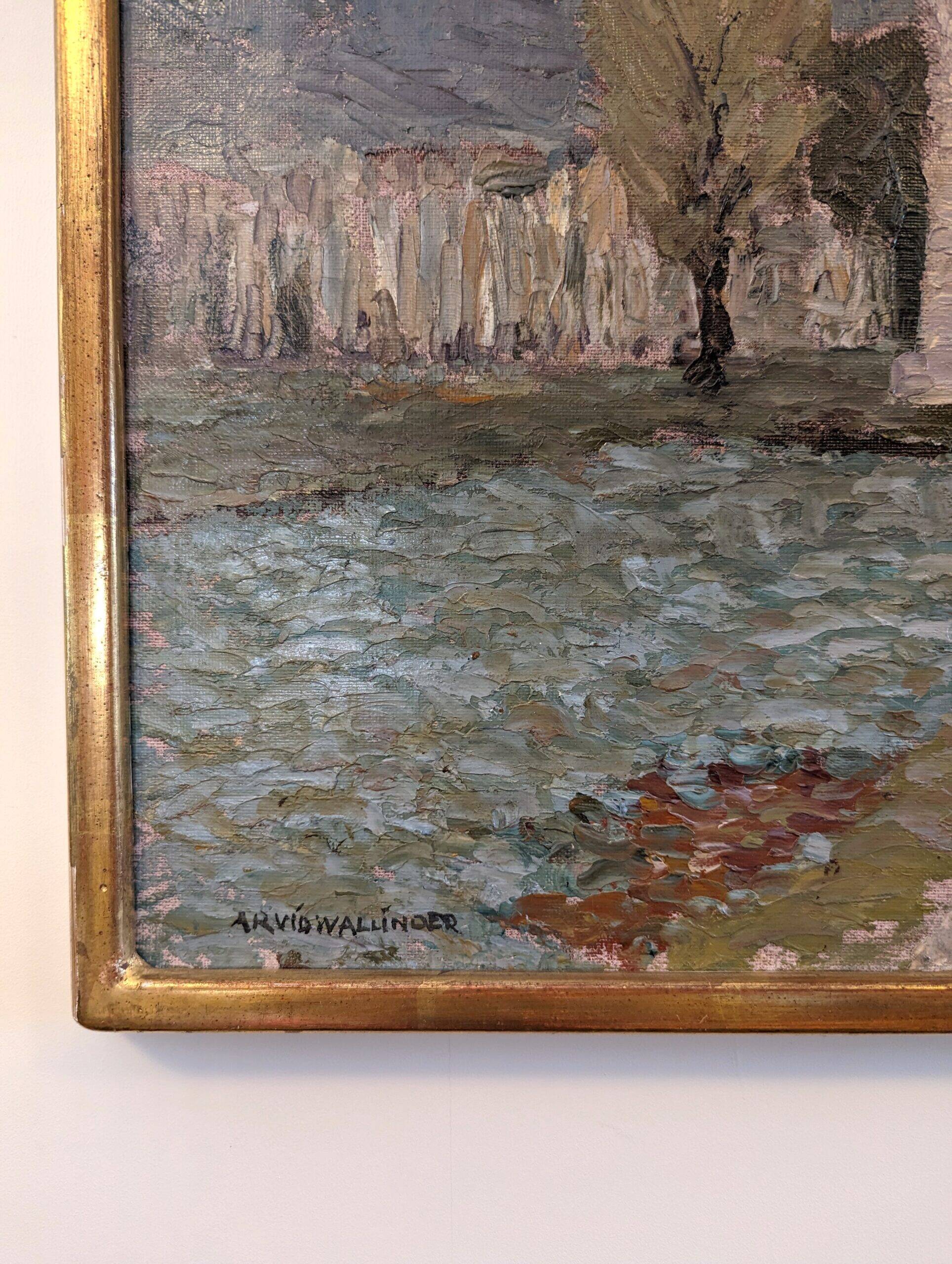 Mid-Century Modern Swedish "Italian Valley" Vintage 1967 Oil Painting, Framed