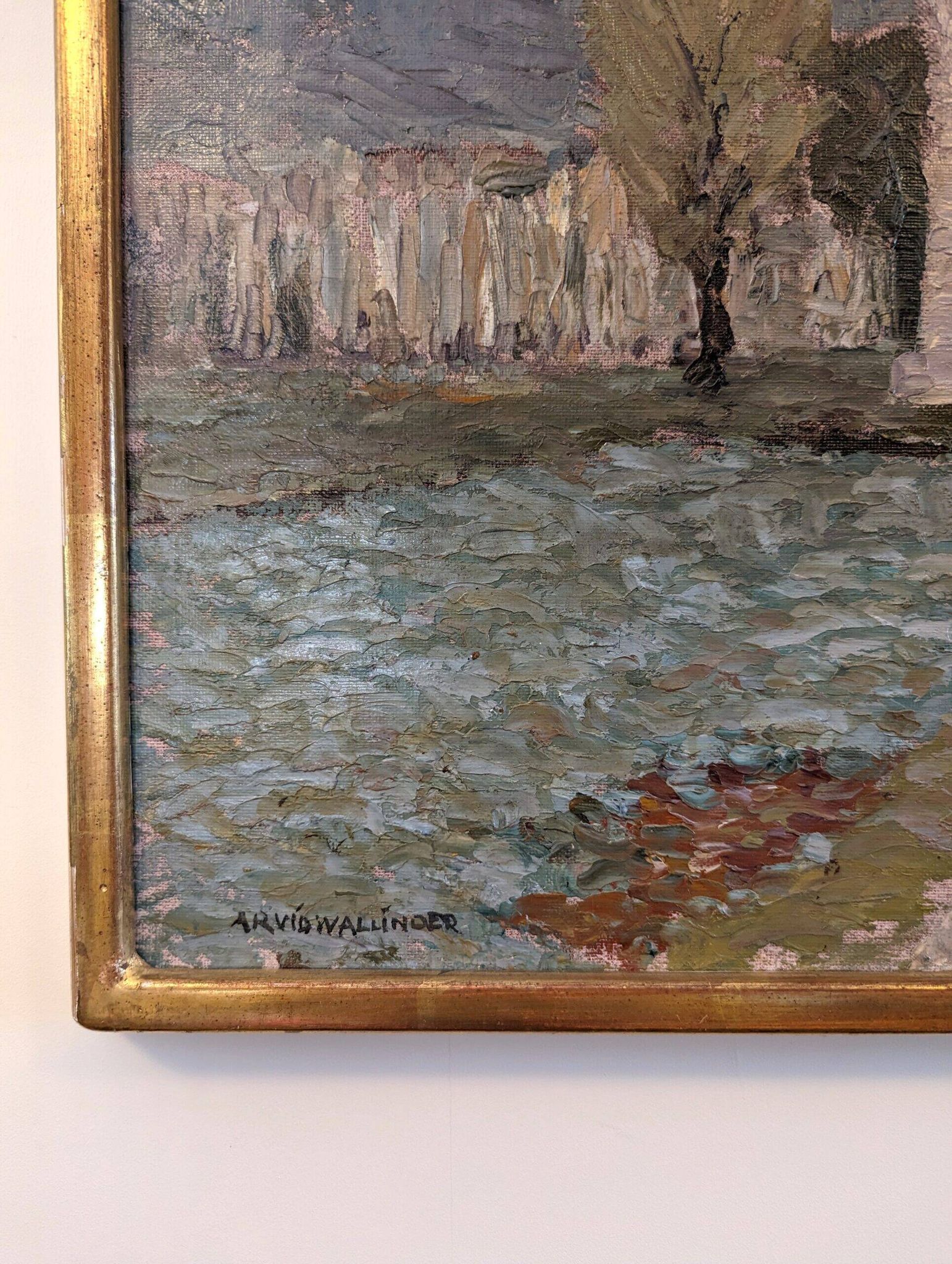 Mid-Century Modern Swedish "Italian Valley" Vintage 1967 Oil Painting, Framed