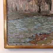Mid-Century Modern Swedish "Italian Valley" Vintage 1967 Oil Painting, Framed