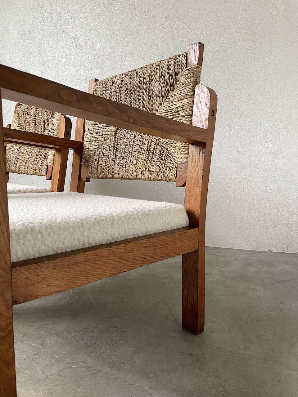 Pair of oak and straw armchairs, reconstruction style