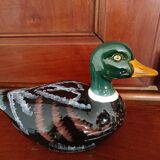 Terrine or table pot Duck earthenware signed Michel Caugant