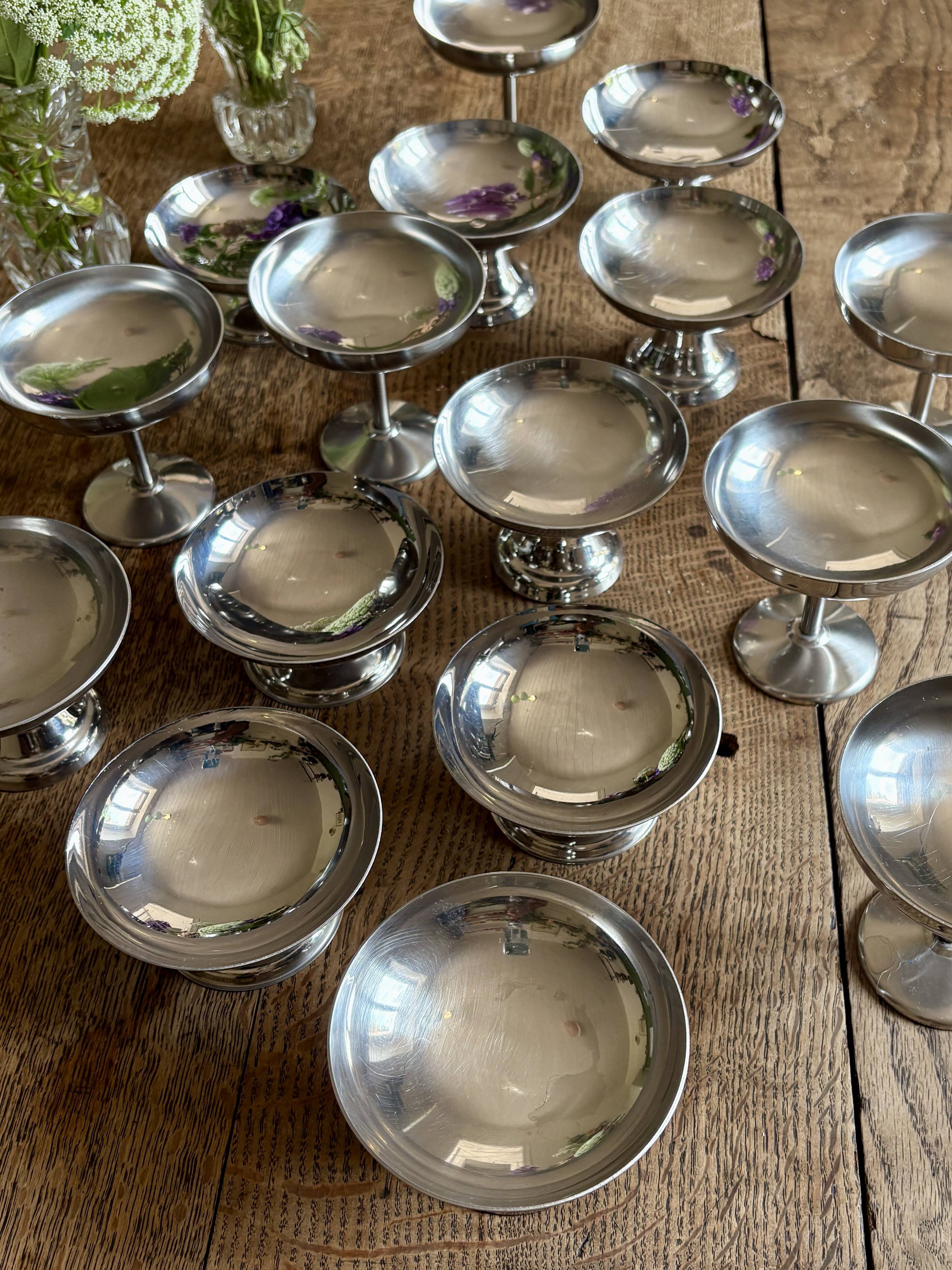 Set of 16 vintage stainless steel dessert cups