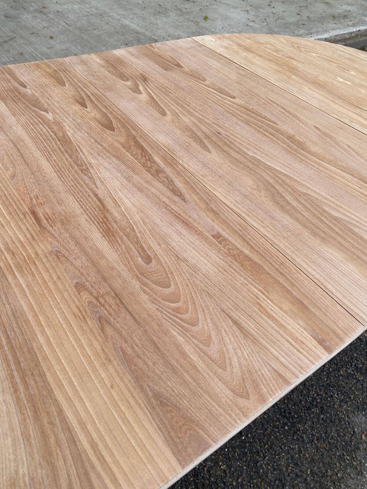 Scandinavian round extendable dining table stripped in raw oak 1980