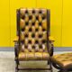 Original English Chesterfield Wingback Chair & Matching Footstool