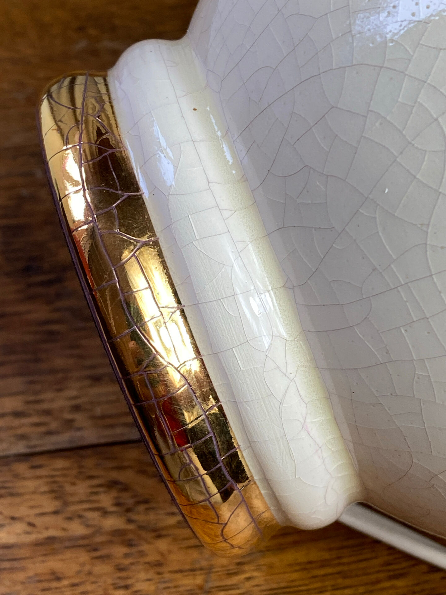 Cracked ceramic lamp, fabric shade, 1980s.