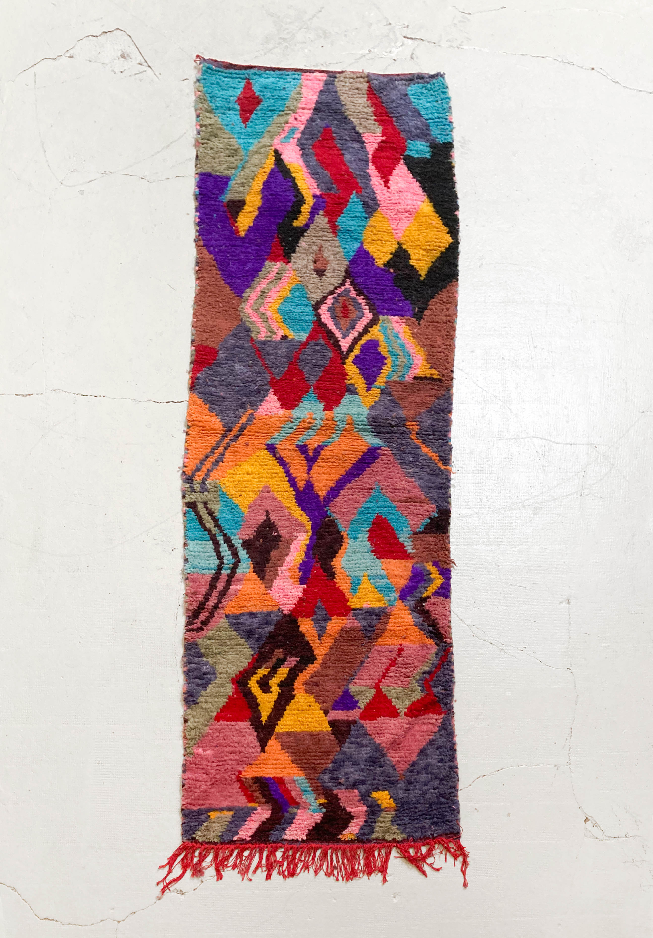 Moroccan Berber rug Boujaad corridor with multicolored patterns 283x86cm