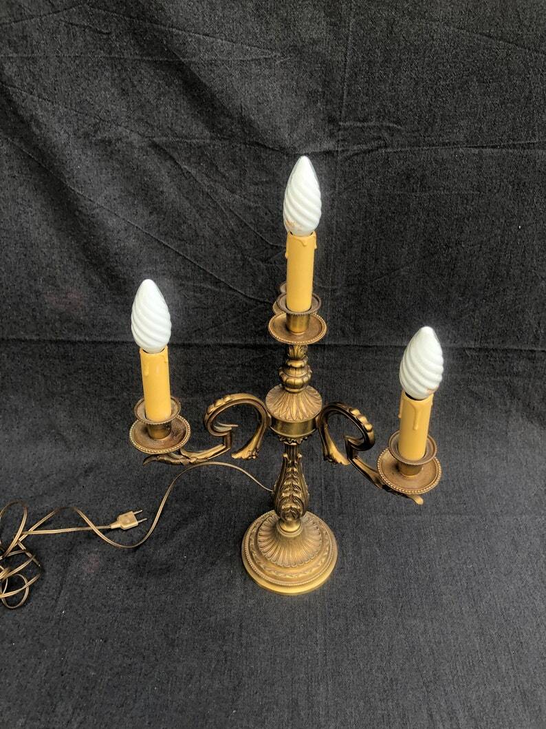Vintage French Bronze and Brass Table Lamp: Louis XVI Style, 4-Branch C1950