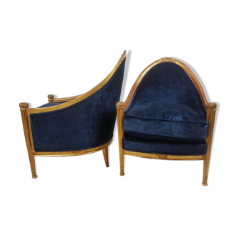 Pair Of Art Deco Gondola-Shaped Armchairs, Circa 1925