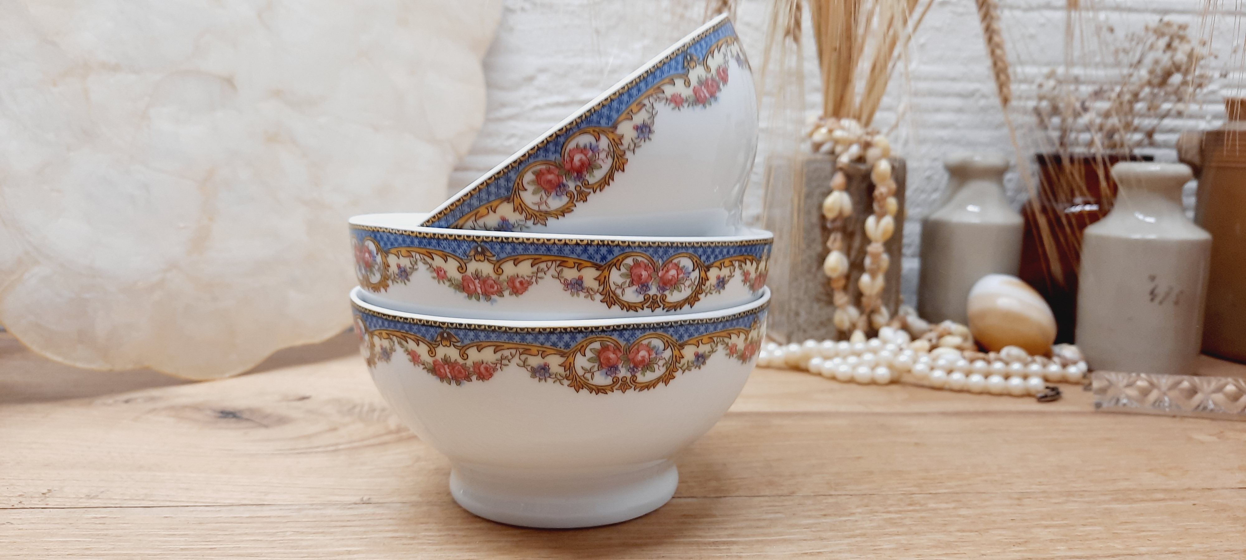 Set 3 bols porcelaine guirlande de fleurs
