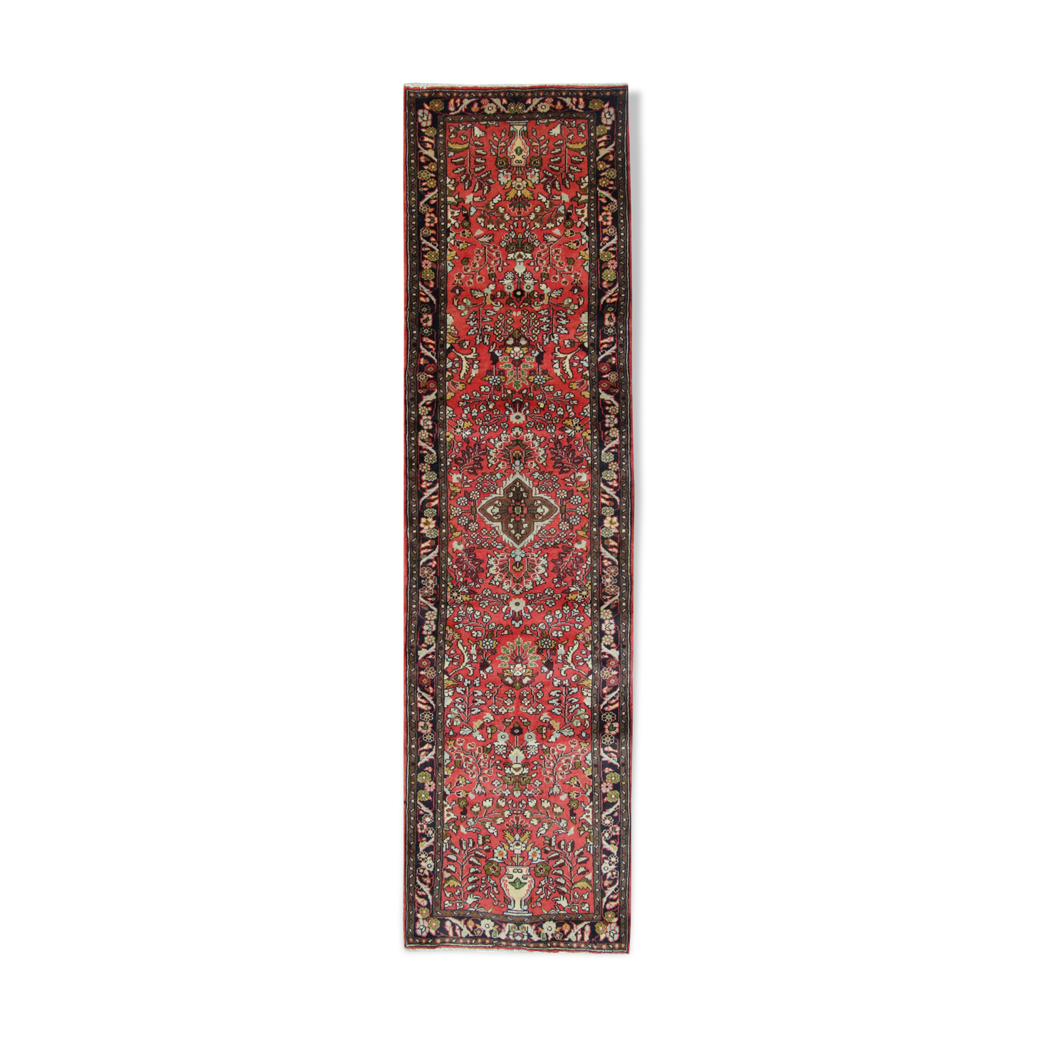 Vintage persian runner rug traditional long handmade red floral carpet 77x265cm