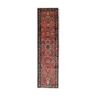 Vintage persian runner rug traditional long handmade red floral carpet 77x265cm