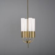 Large Glashütte Limburg brass & opaline chandelier, Germany, 1970s