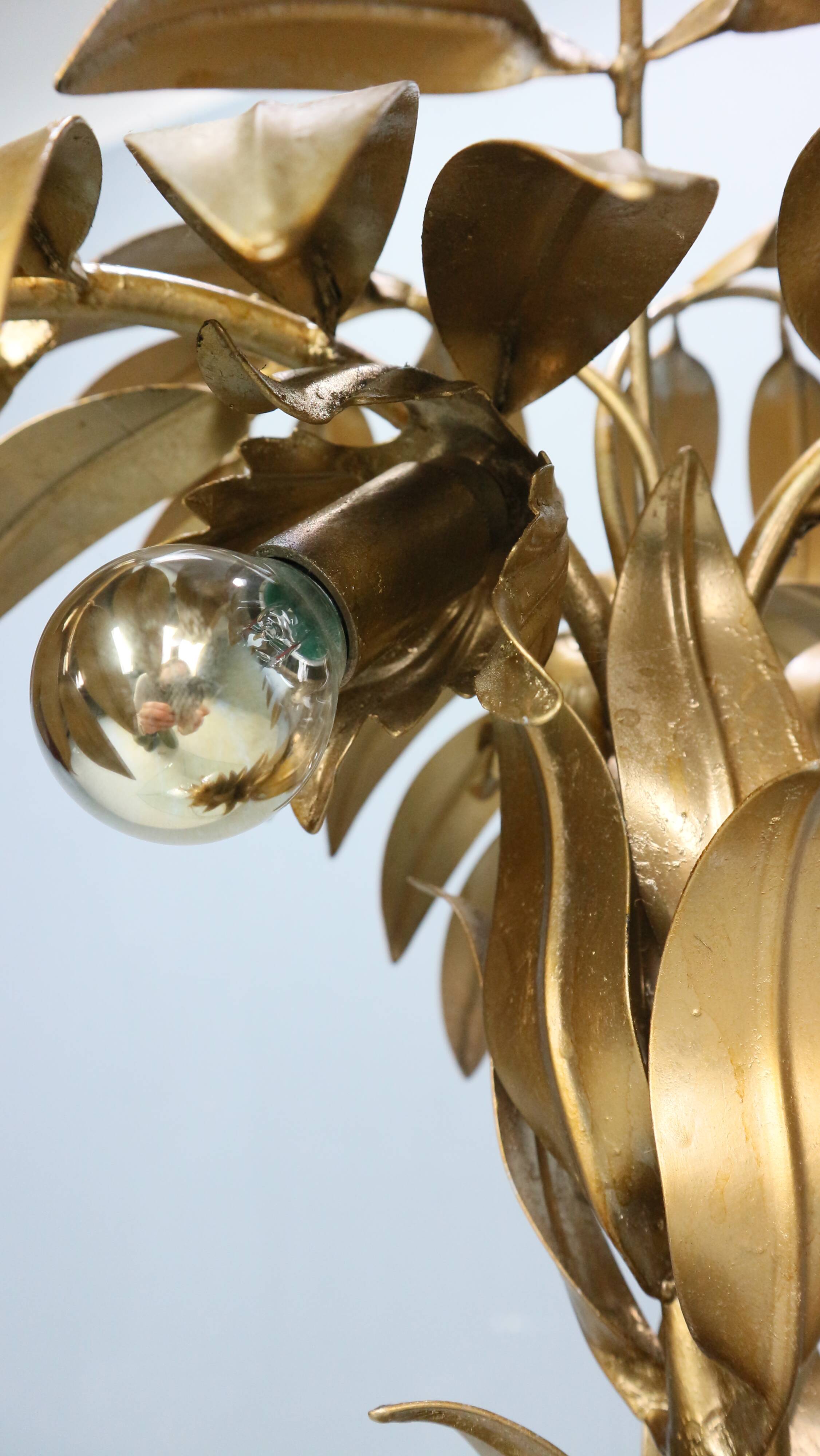 Hollywood regency Hans Kogl palm tree table lamp metal gold gilt 1970