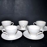 Set of 5 old cups with molded frieze in SARREGUEMINES Earthenware Opaque iron