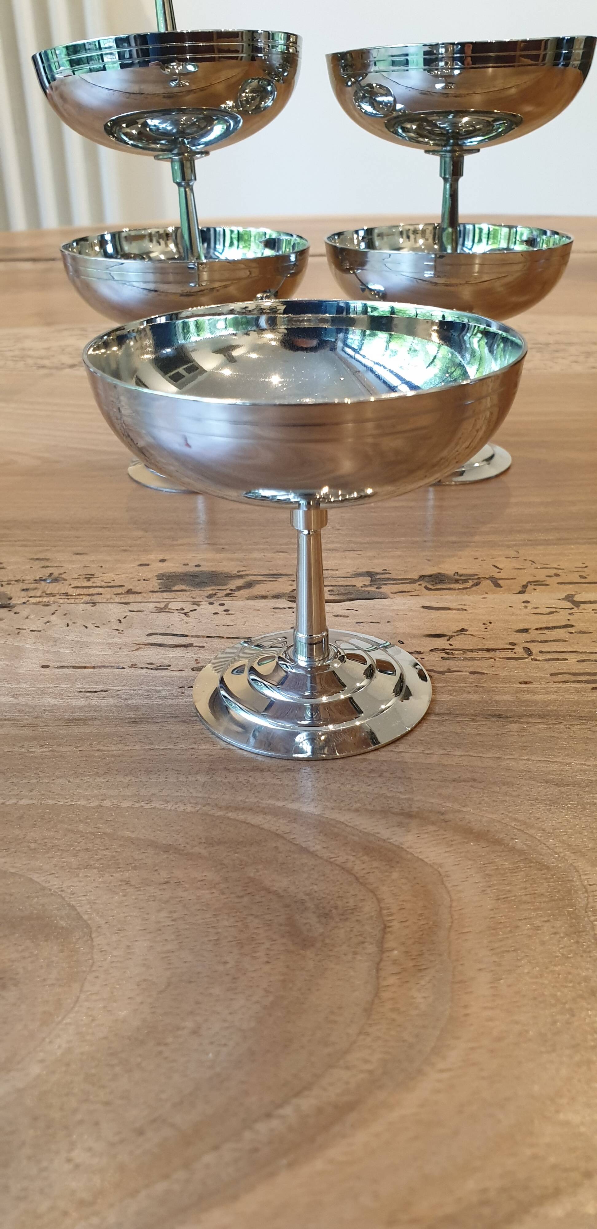 6 Rémi Letang stainless steel ice cream cups, 1970s