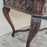 Louis XV style game table in solid oak and richly decorated marble