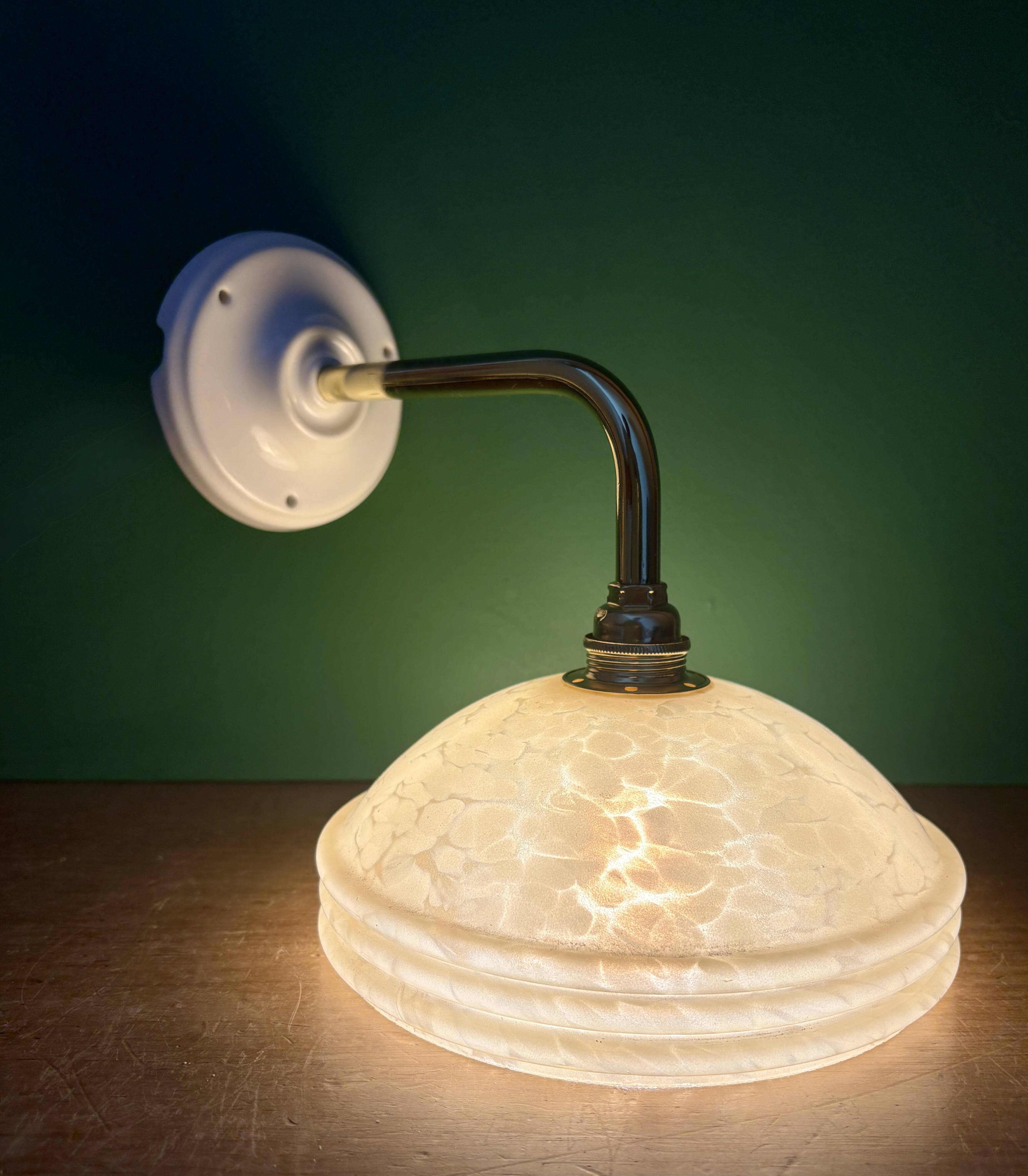 Vintage angled wall lamp with pale yellow Clichy glass shade