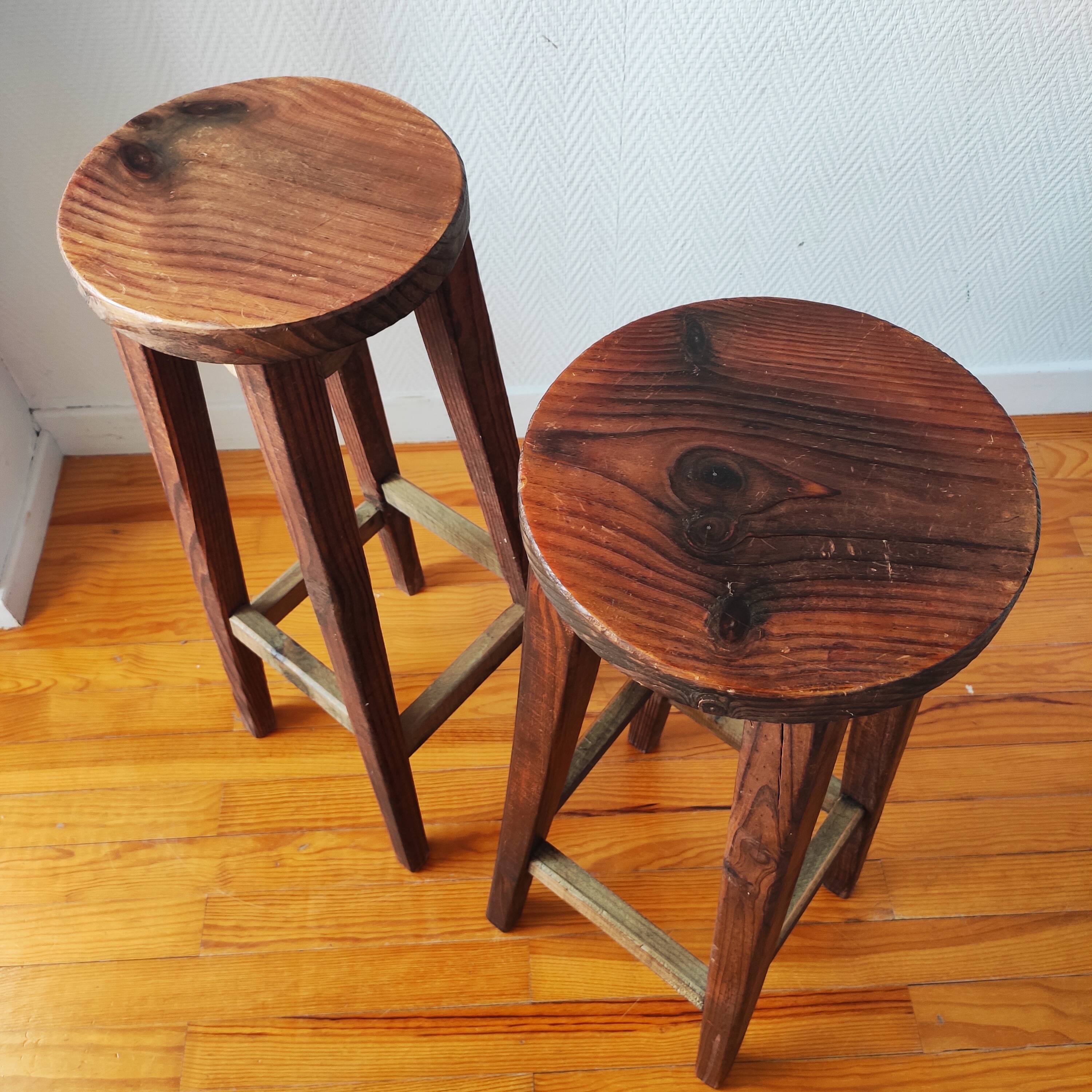 Pair of vintage brutalist stools 1950/60
