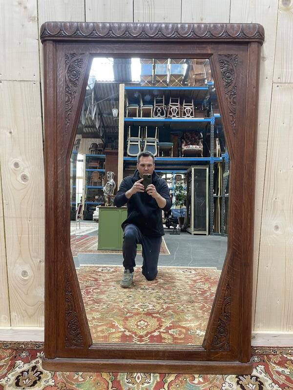 Miroir époque Art Déco en chêne massif miroir biseauté