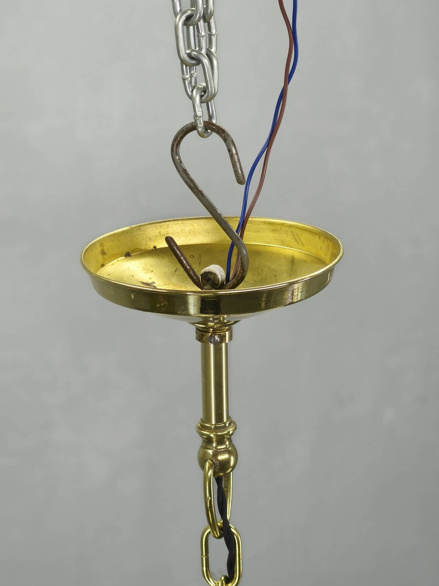 1930s Czech Neo-Baroque Brass Chandelier with Opaline Glass Globes