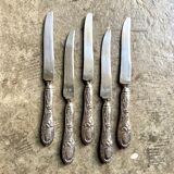 5 couteaux à dessert monogrammés TG en argent par Félix Malique, fin XIXème siècle