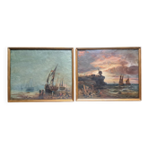 Paire de tableaux impressionnistes, Huile sur toile 1830, Marine romantique