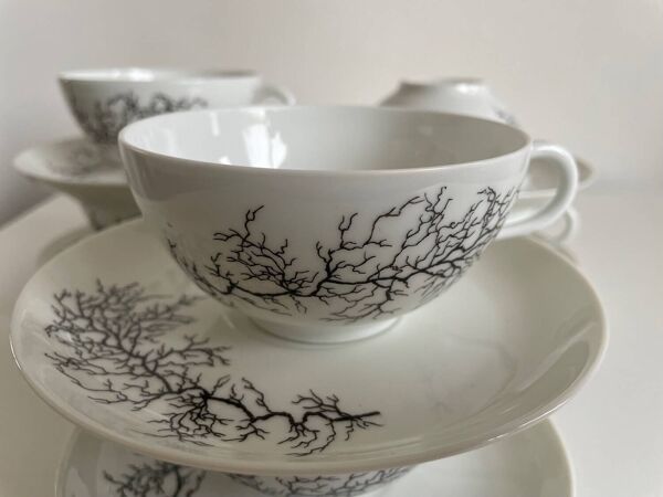 Service de 6 tasses + sous-tasses Françoise Adnet “Corail Noir” – Porc