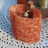 70s Scandinavian style chandelier in wood and orange granite resin 3 lights
