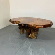 Brutalist Wabi Sabi mid-century coffee table made of natural biological burl wood.