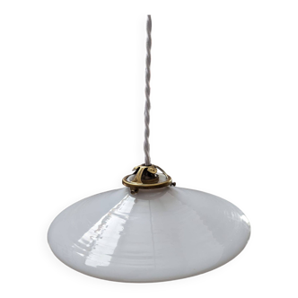 Ancienne suspension baladeuse en opaline blanche art déco 1930 ø 25 cm