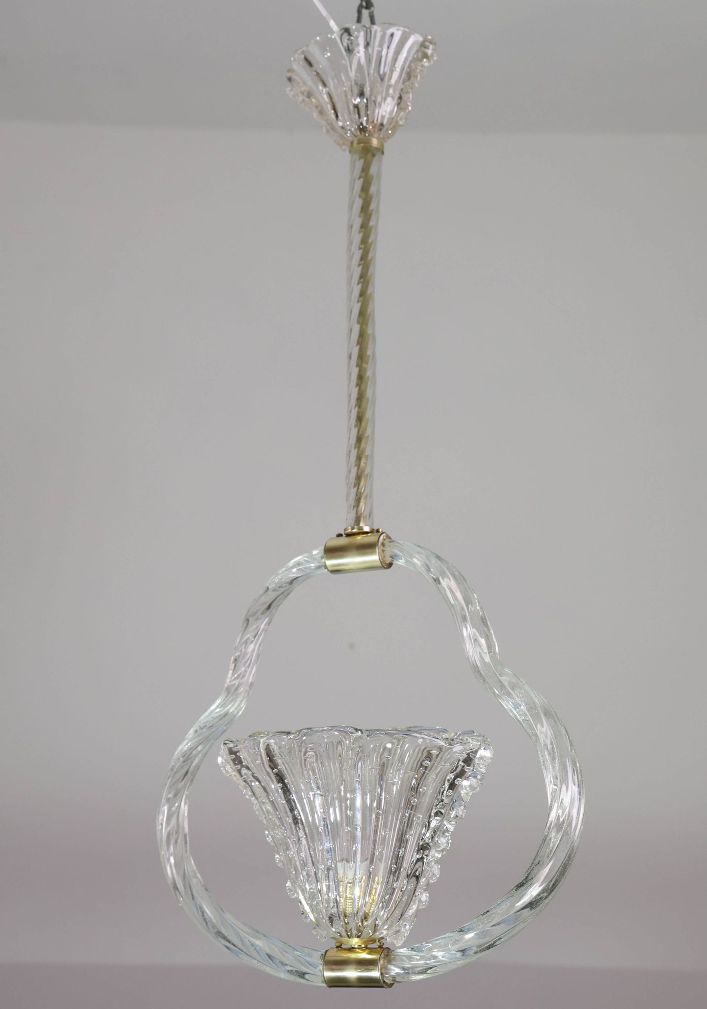 Charming Ercole Barovier Art Deco Chandelier, 'Bullicante' Glass Murano, 1940s